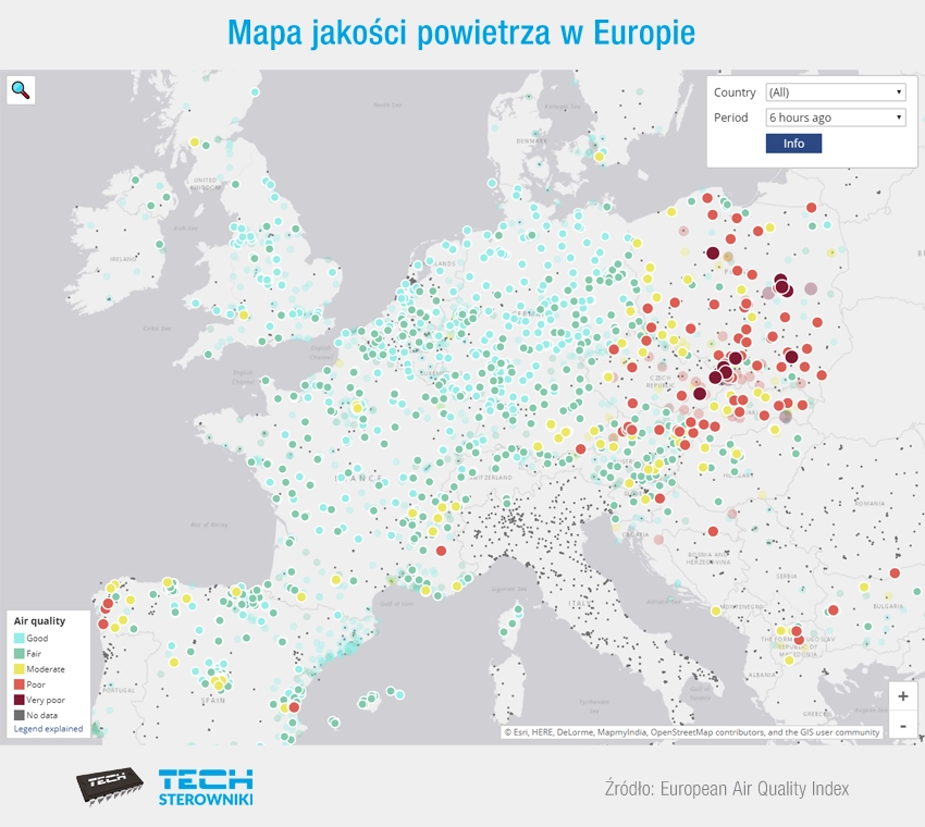 Mapa jakości powietrza w Europie