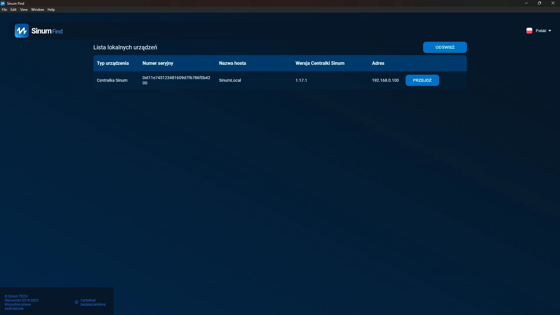 wyszukiwanie centrali w Sinum Find