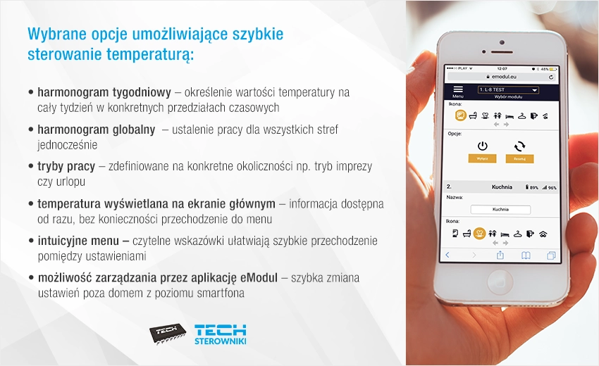 Wybrane opcje umożliwiające szybkie sterowanie temperaturą