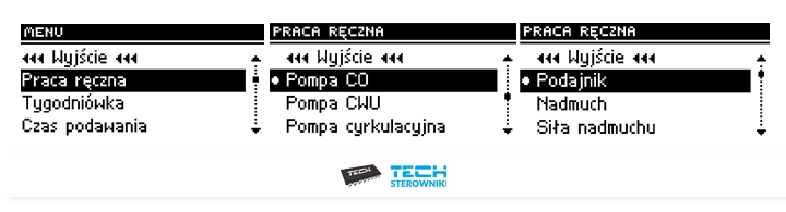 Ustawienia sterownika w trybie pracy ręcznej
