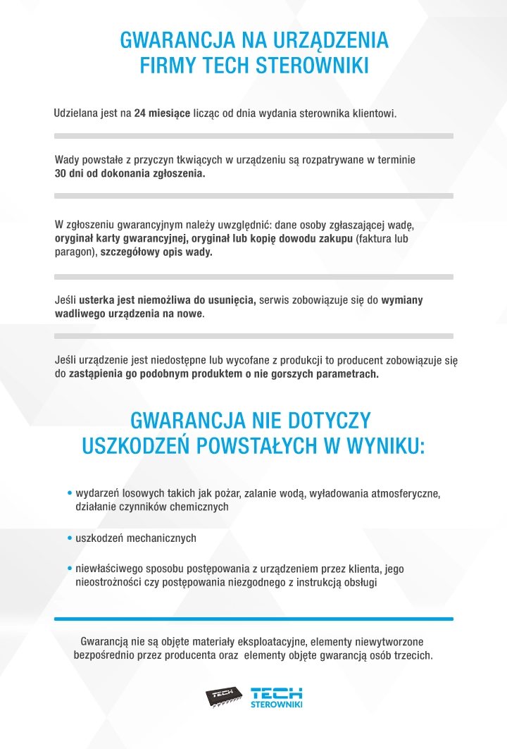 Gwarancja na urządzenia firmy TECH Sterowniki Gwarancja na urządzenia firmy TECH Sterowniki